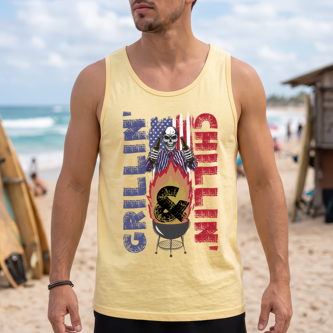Grillin' and Chillin' Patriotic Skeleton - DTF Transfer