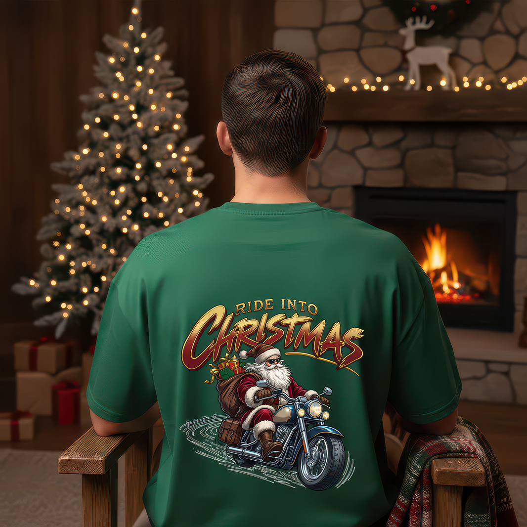 Ride Into Christmas Biker Santa - DTF Transfer