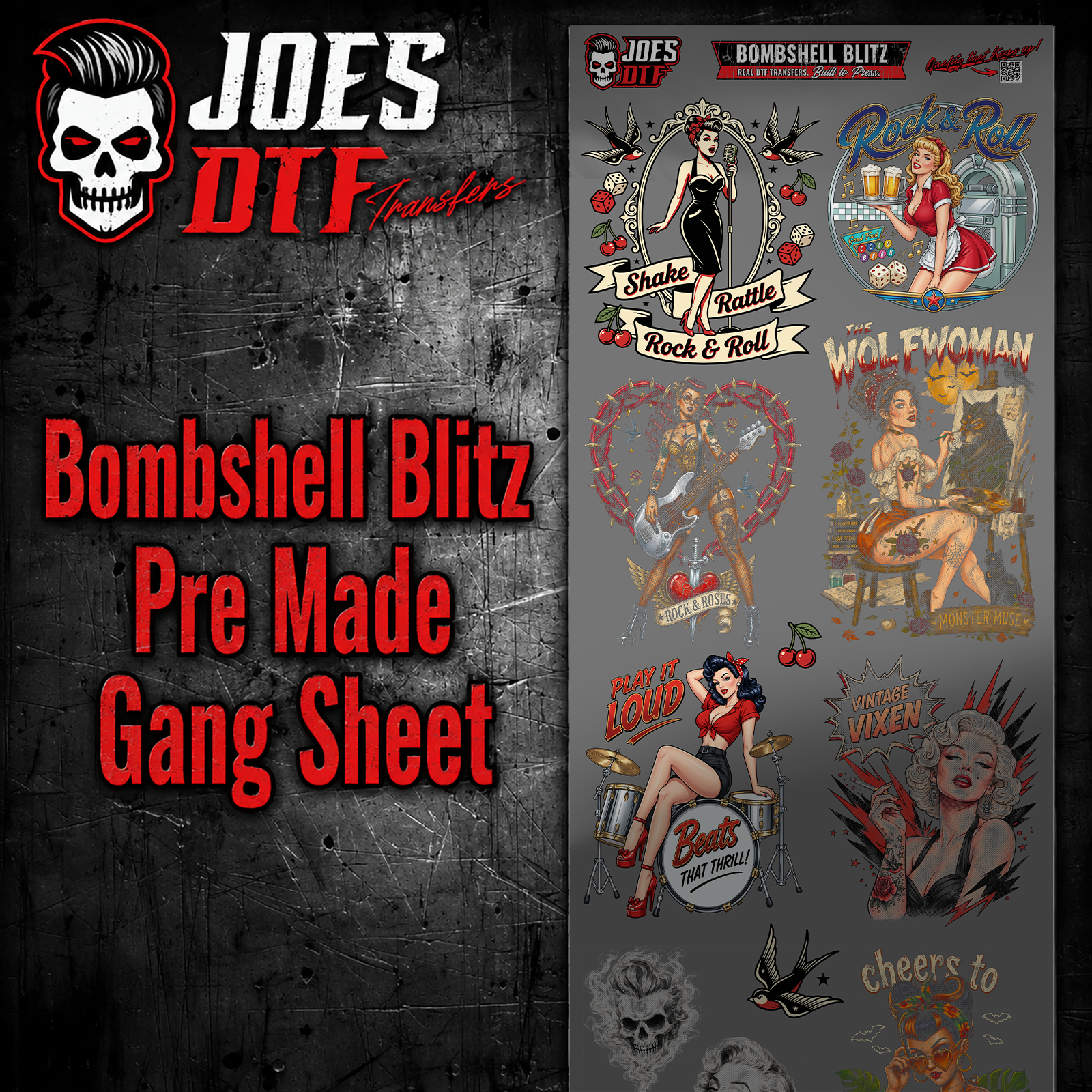 Bombshell Blitz - Retro Pin-Up & Rockabilly Premade Gang Sheet