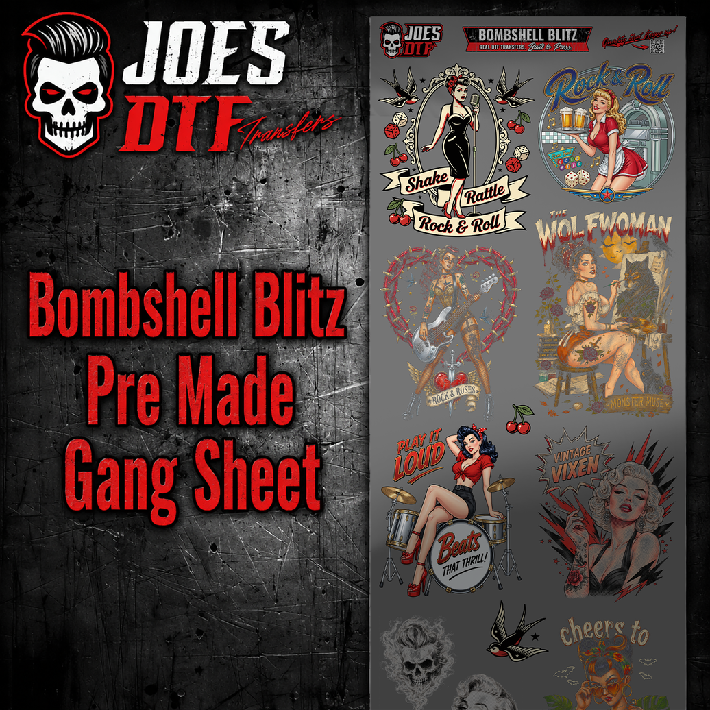 Bombshell Blitz - Retro Pin-Up & Rockabilly Premade Gang Sheet