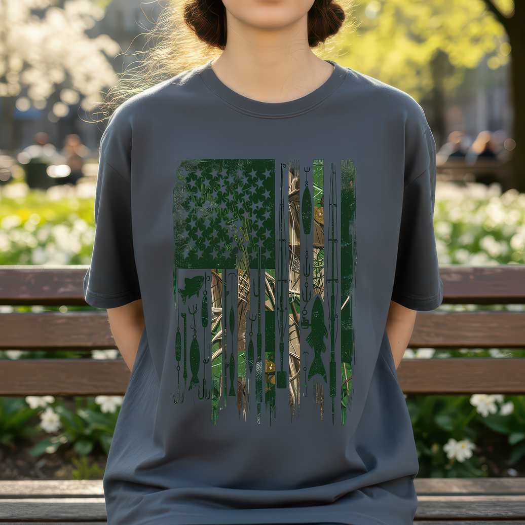 Camo Fishing Rods American Flag - DTF Transfer