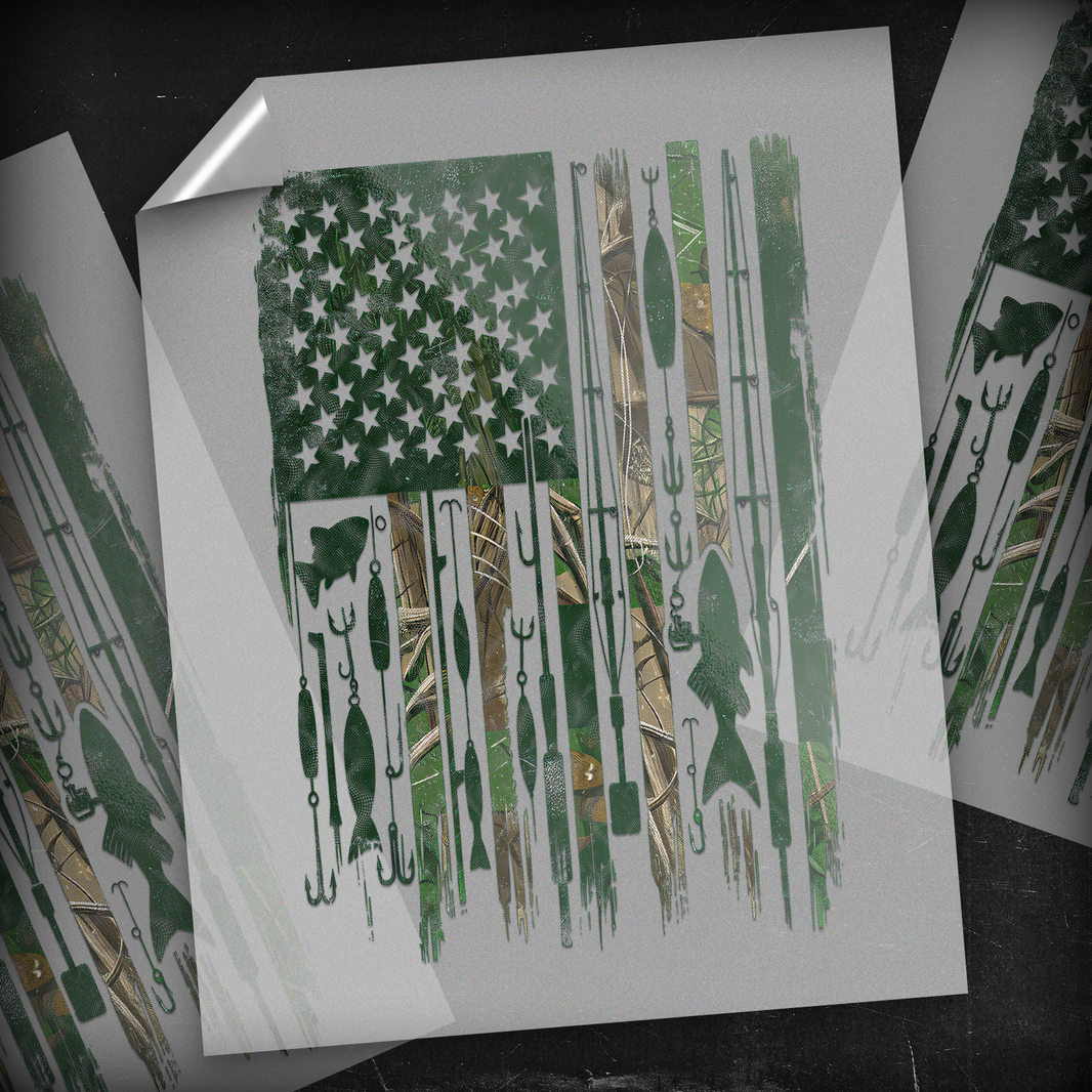 Camo Fishing Rods American Flag - DTF Transfer