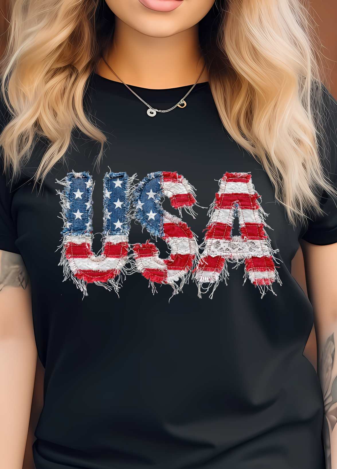 Frayed Patchwork - USA  - DTF Transfer