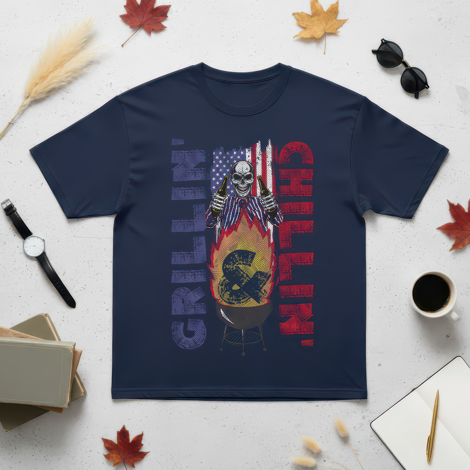Grillin' and Chillin' Patriotic Skeleton - DTF Transfer