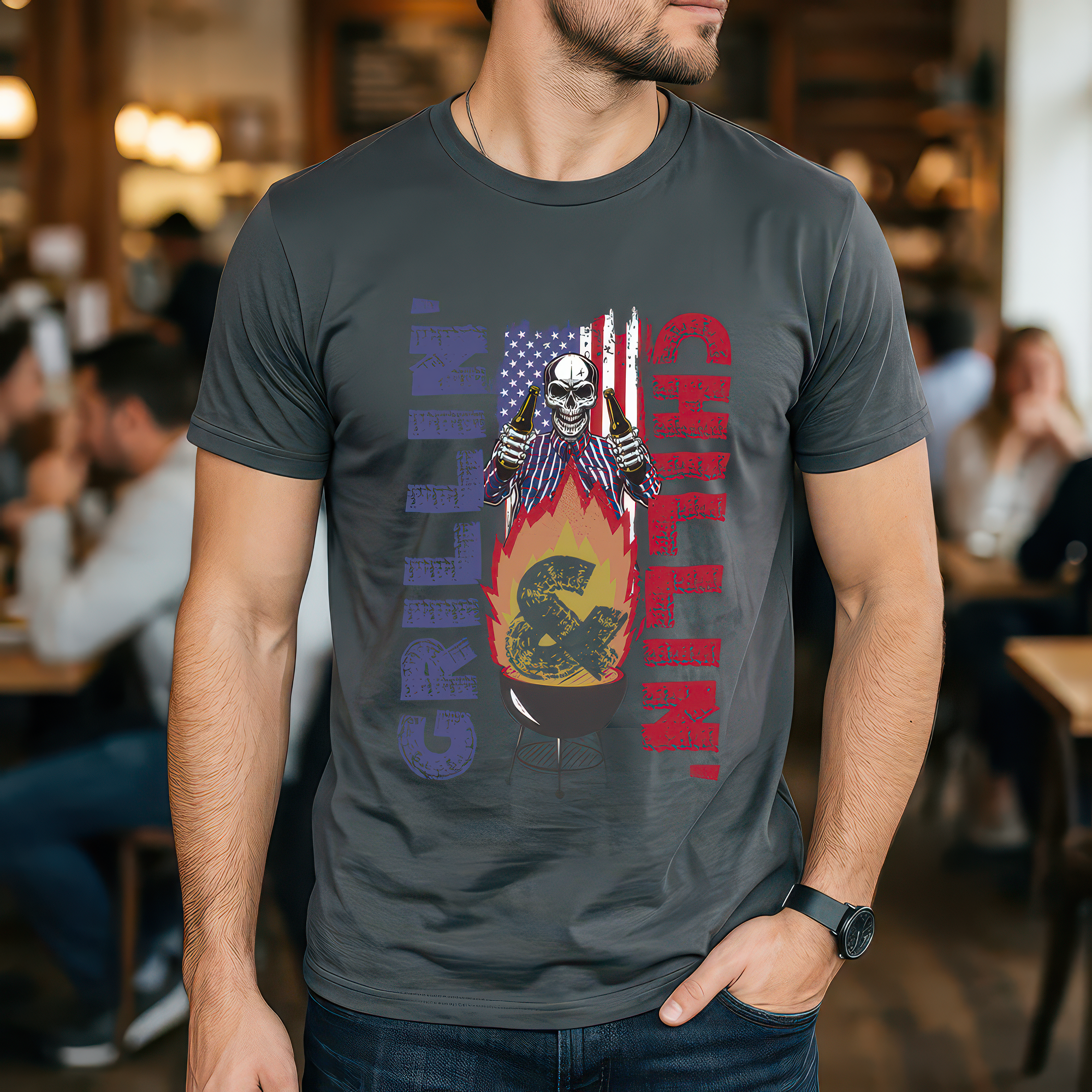 Grillin' and Chillin' Patriotic Skeleton - DTF Transfer