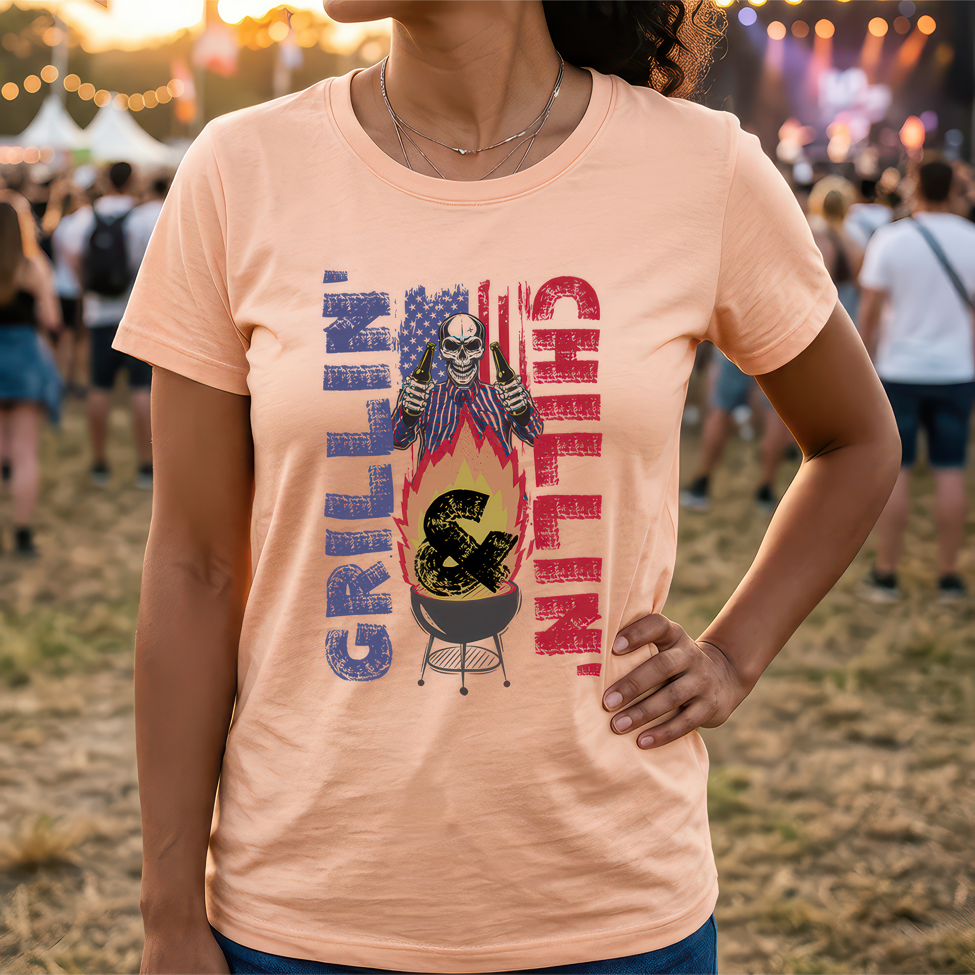 Grillin' and Chillin' Patriotic Skeleton - DTF Transfer