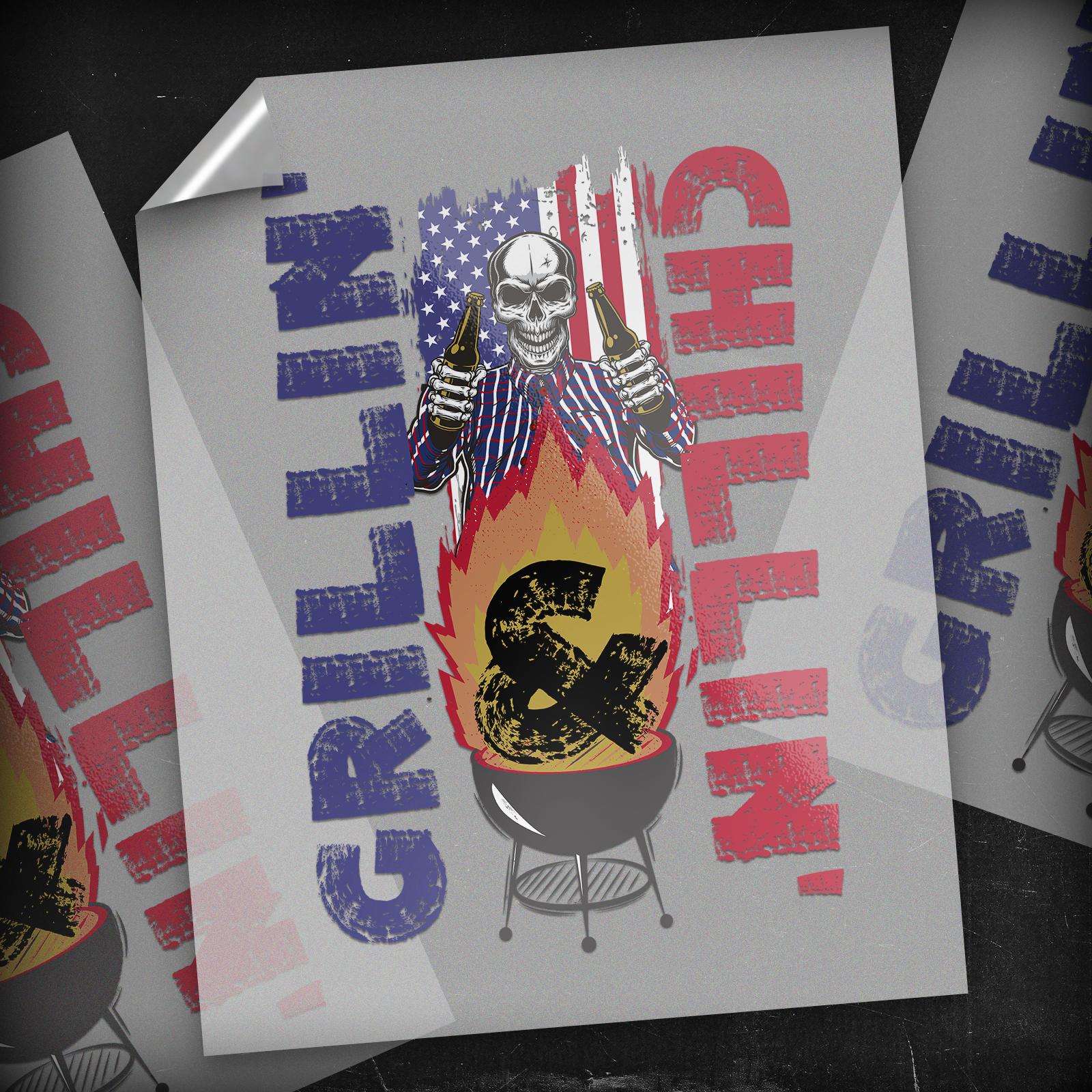Grillin' and Chillin' Patriotic Skeleton - DTF Transfer