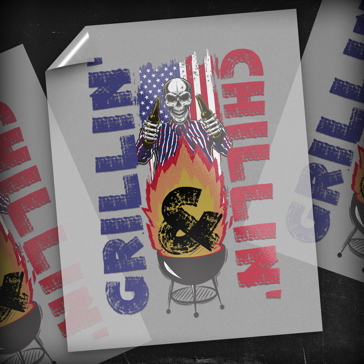 Grillin' and Chillin' Patriotic Skeleton - DTF Transfer