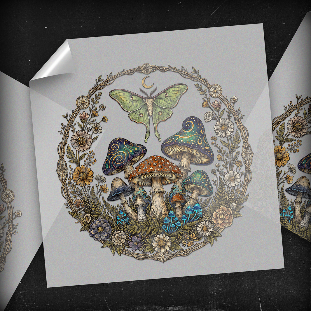 Lunar Awakening Luna Moth Mushrooms - DTF Transfer