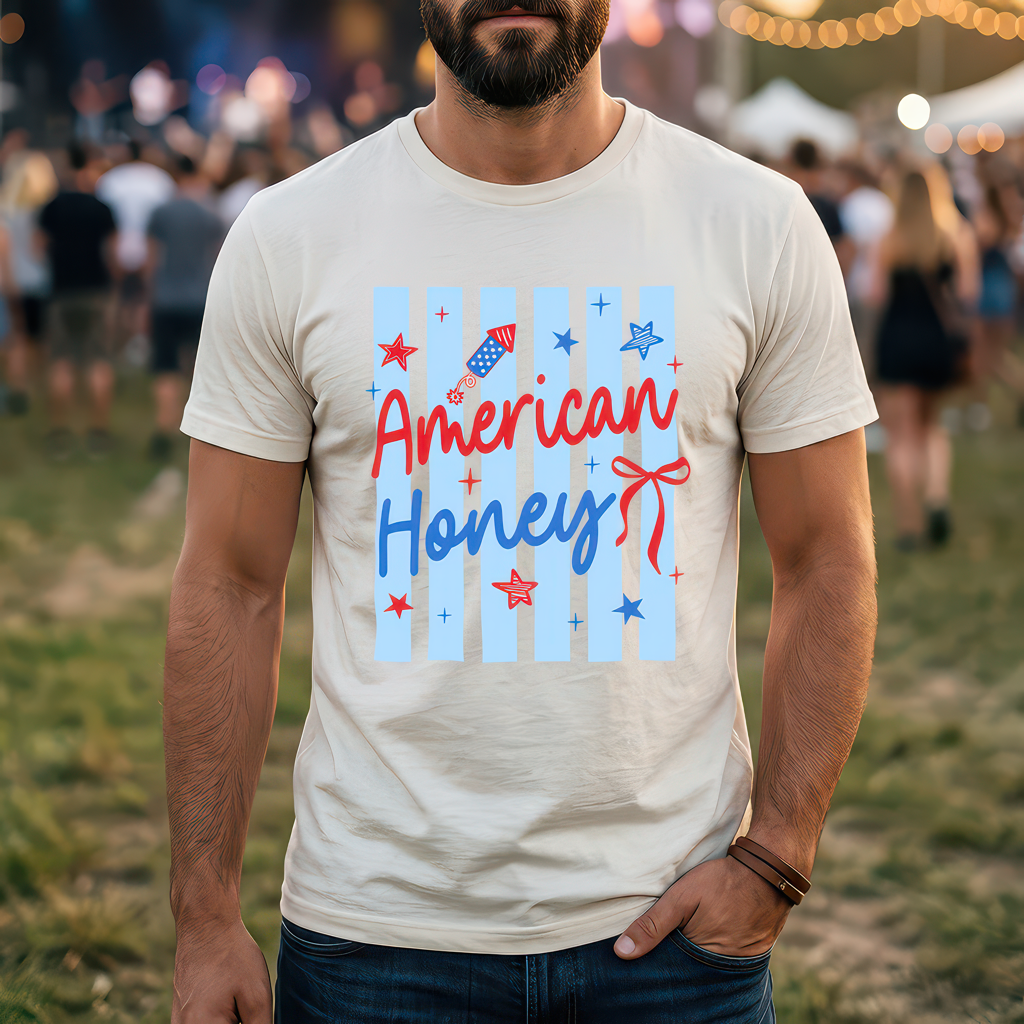 Retro Striped Blue American Honey - DTF Transfer