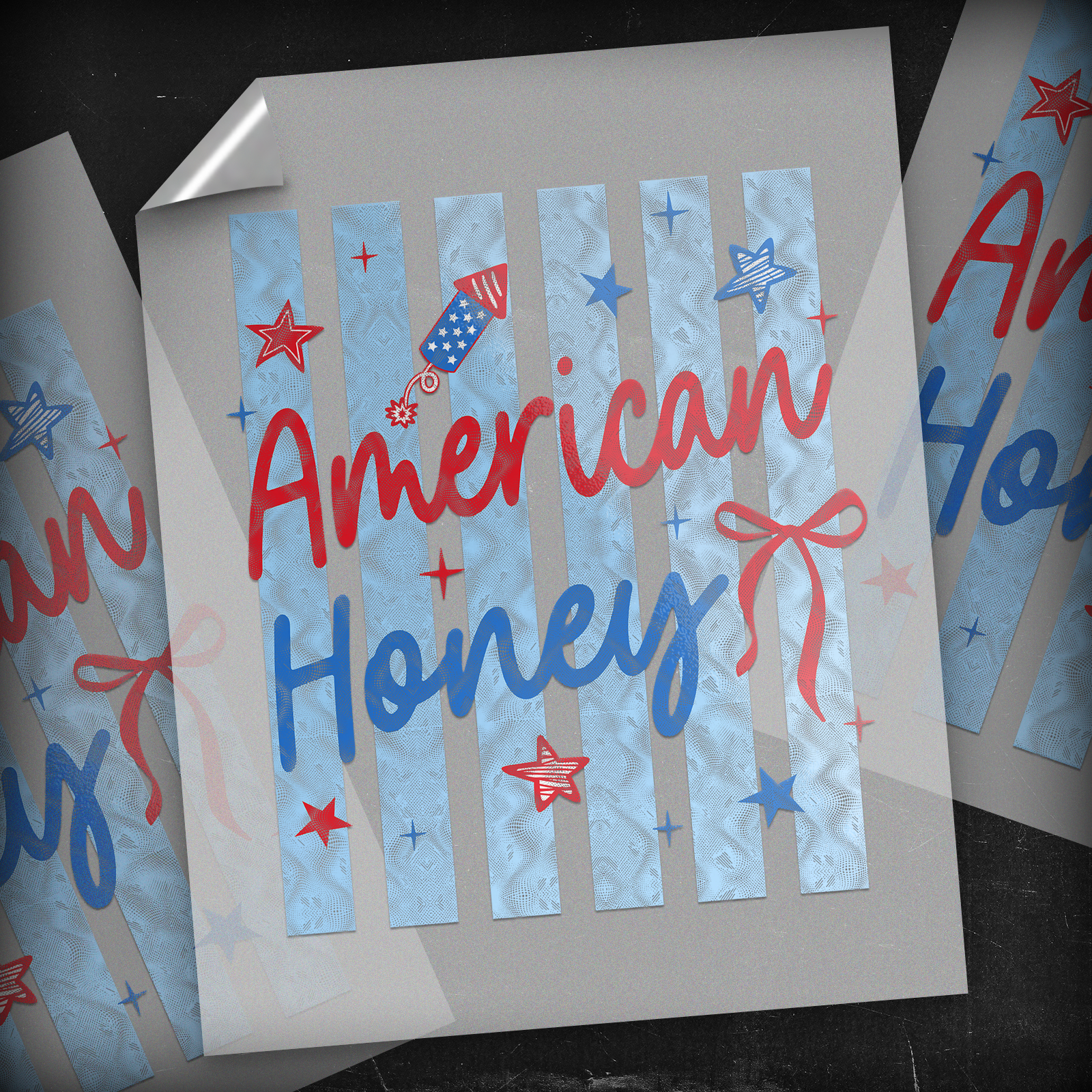 Retro Striped Blue American Honey - DTF Transfer