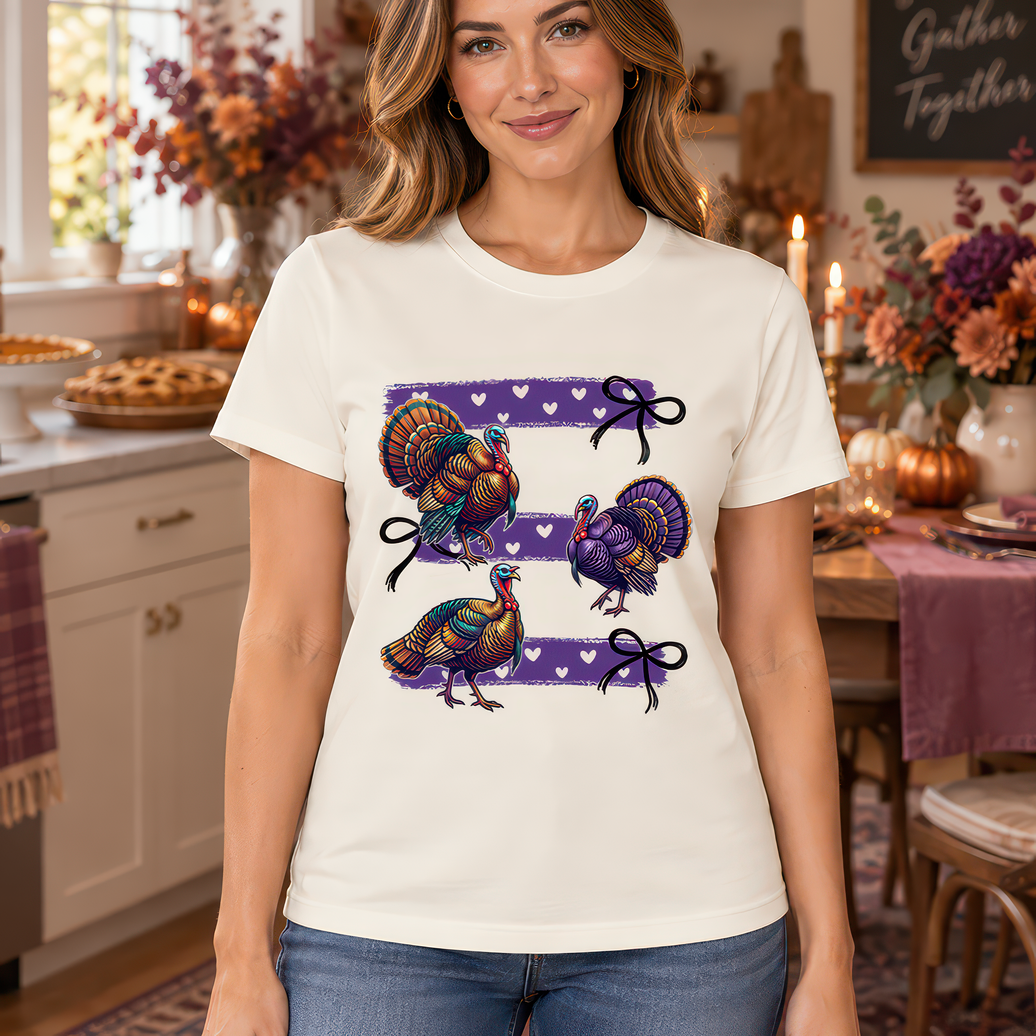 Thanksgiving Turkey Purple Stripe - DTF Transfer