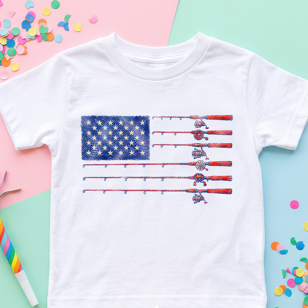 US Flag Fishing Poles - DTF Transfer