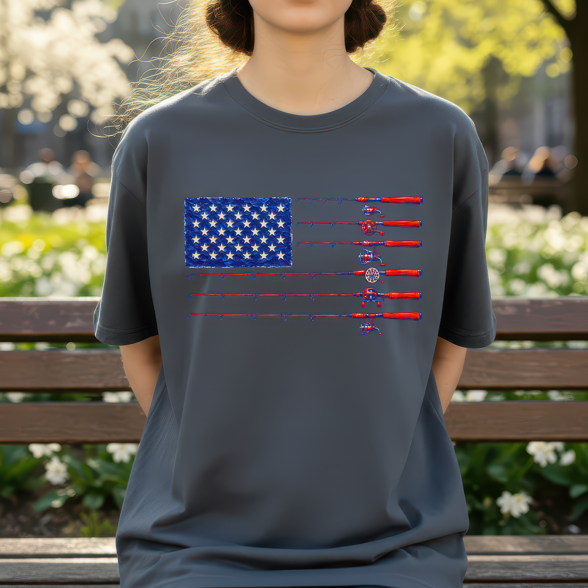 US Flag Fishing Poles - DTF Transfer