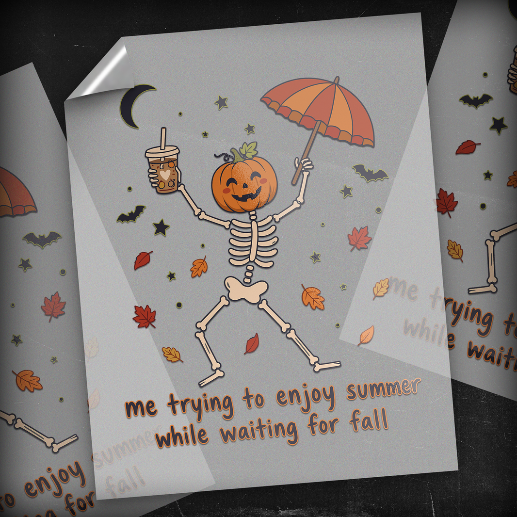 Waiting For Fall Pumpkin Skeleton - DTF Transfer