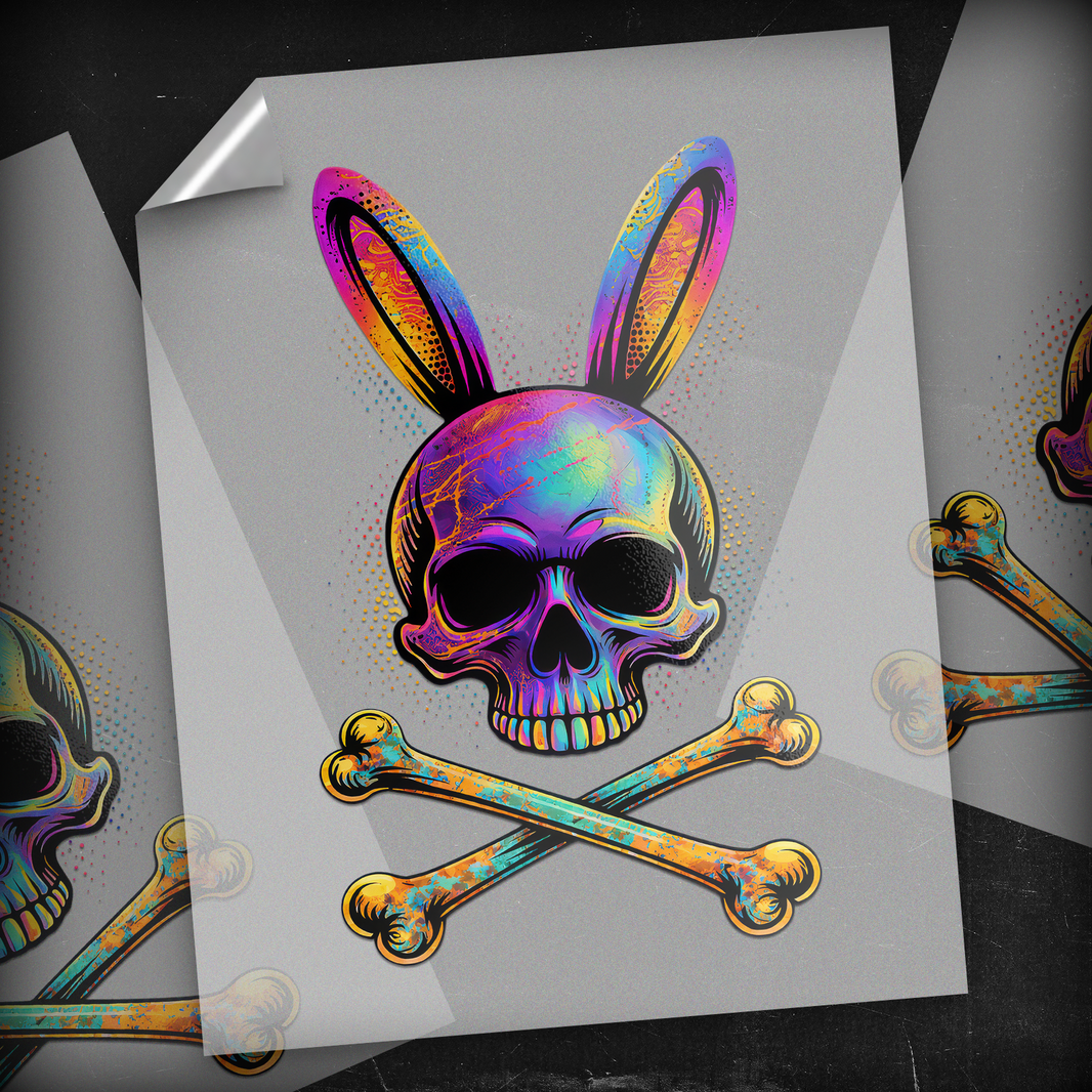 Colorful Bunny Skull Crossbones - DTF Transfer
