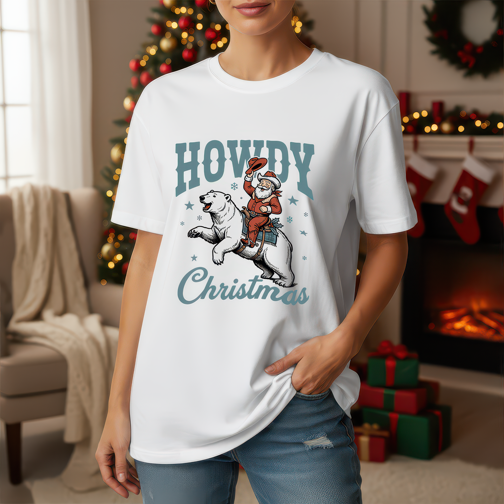 Howdy Christmas Cowboy Santa Polar Bear - DTF Transfer