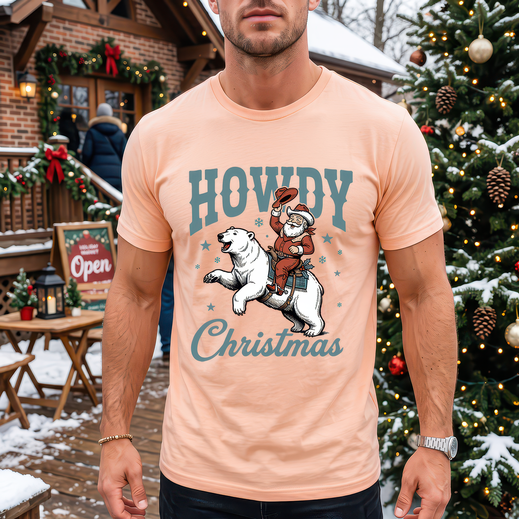 Howdy Christmas Cowboy Santa Polar Bear - DTF Transfer