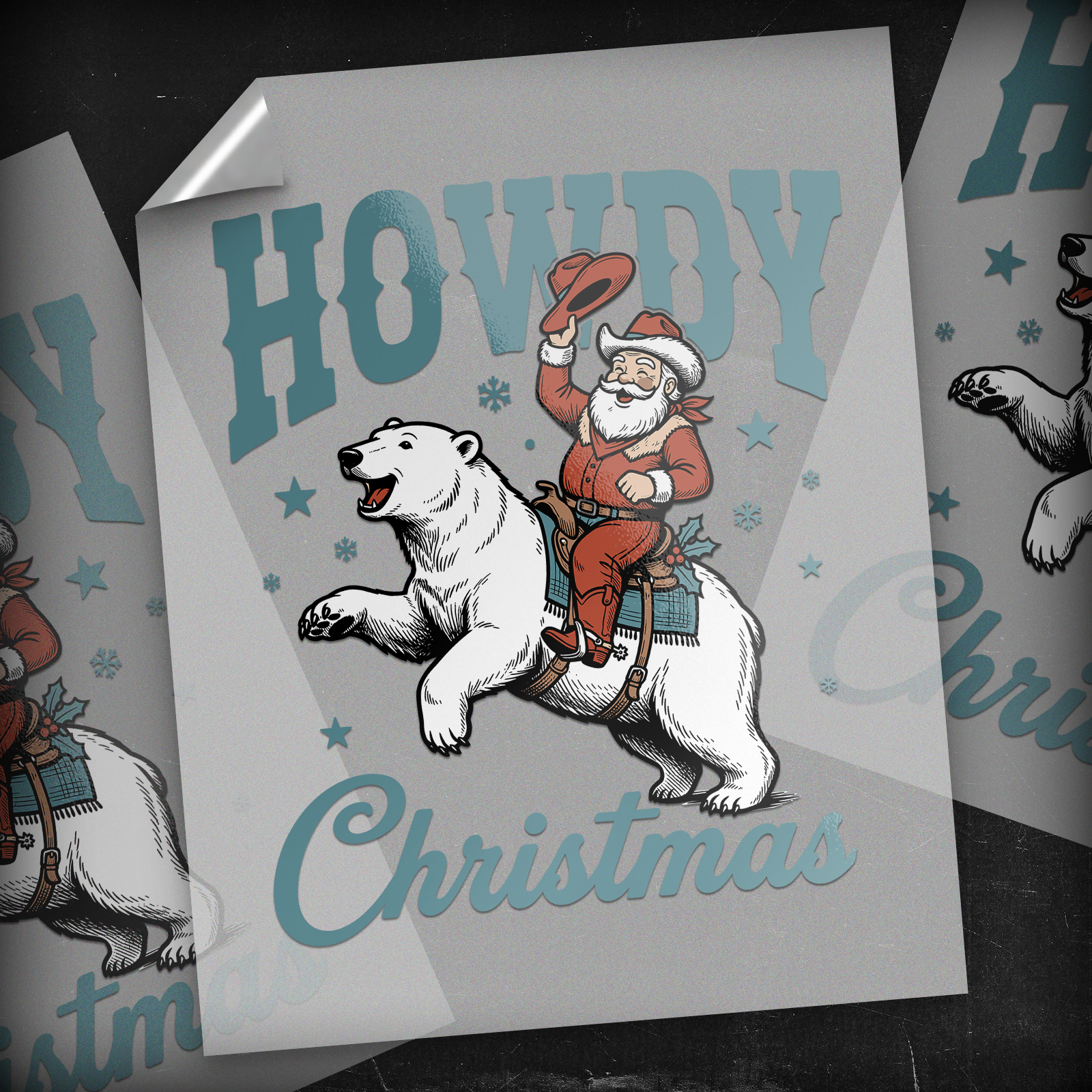 Howdy Christmas Cowboy Santa Polar Bear - DTF Transfer