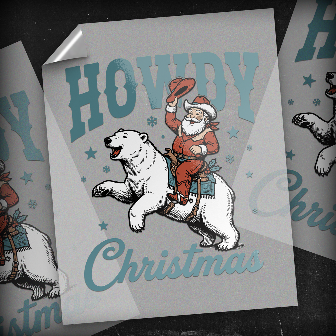 Howdy Christmas Cowboy Santa Polar Bear - DTF Transfer