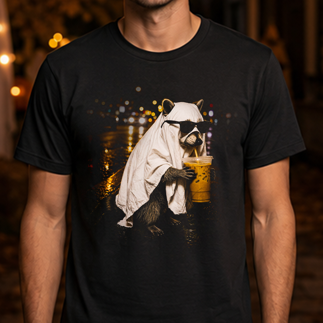 Ghost Raccoon Iced Coffee - DTF Transfer