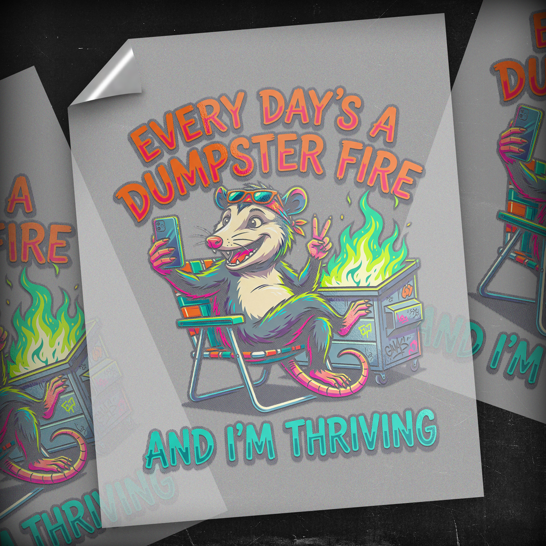 Dumpster Fire Opossum - DTF Transfer