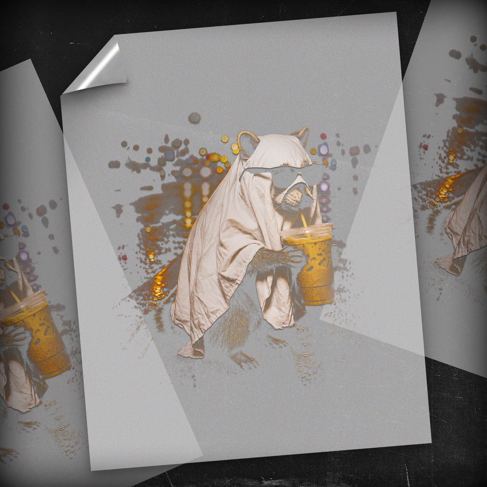 Ghost Raccoon Iced Coffee - DTF Transfer