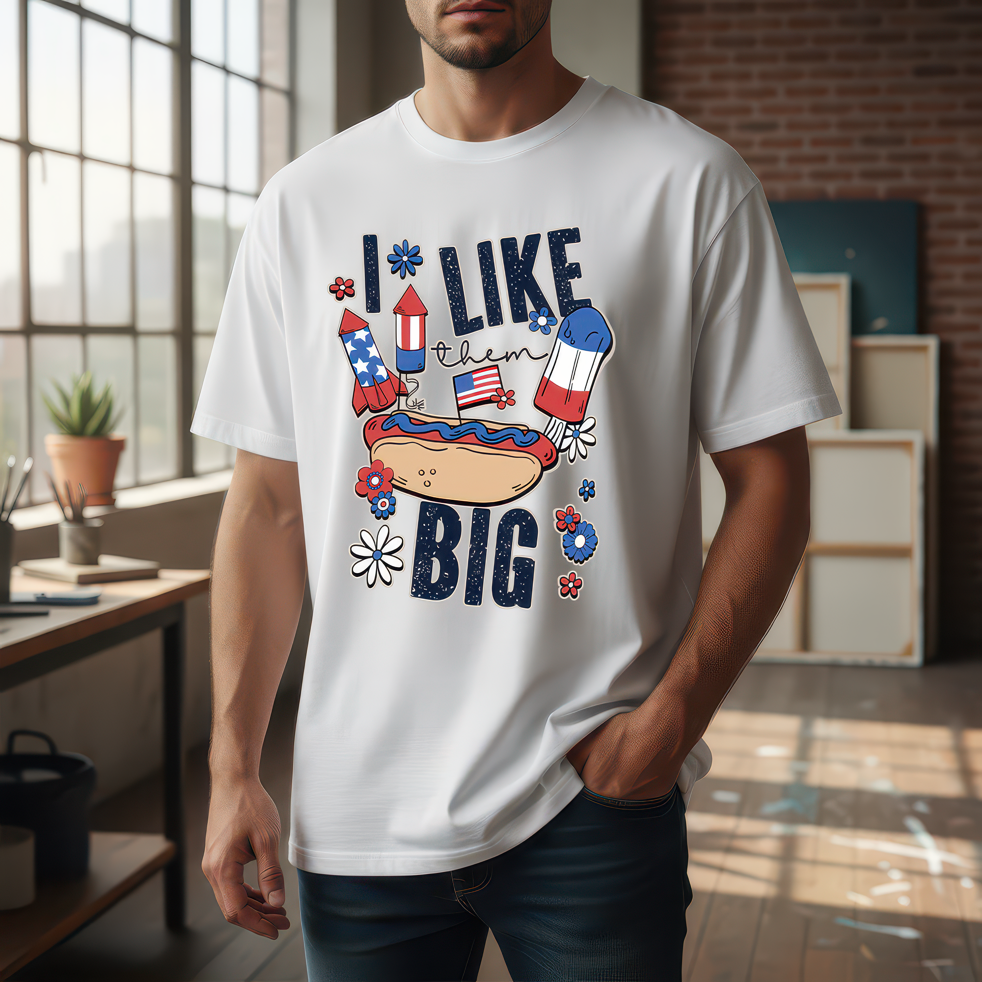 I Like Them Big Patriotic Hot Dog - DTF Transfer