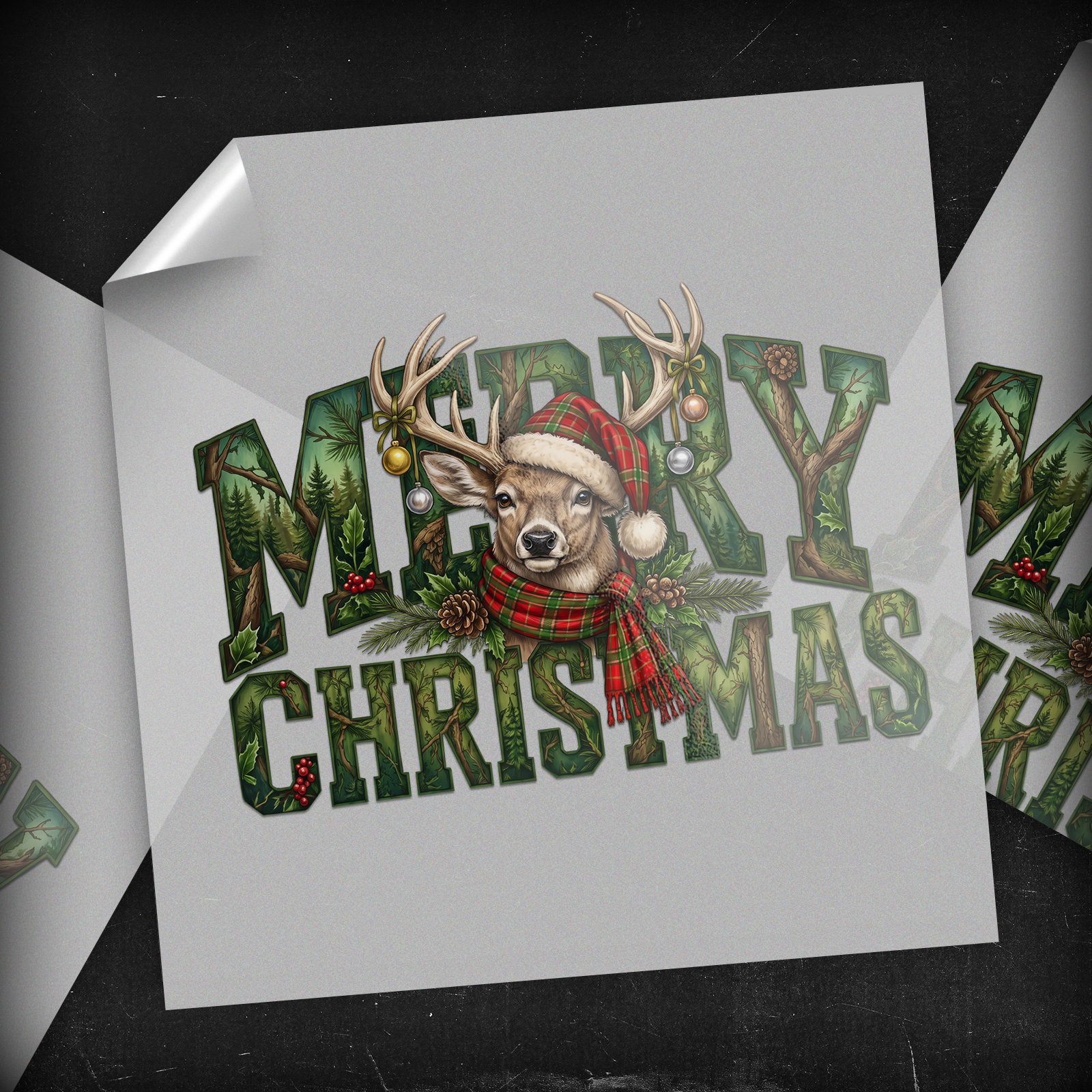 Merry Christmas Plaid Deer - DTF Transfer
