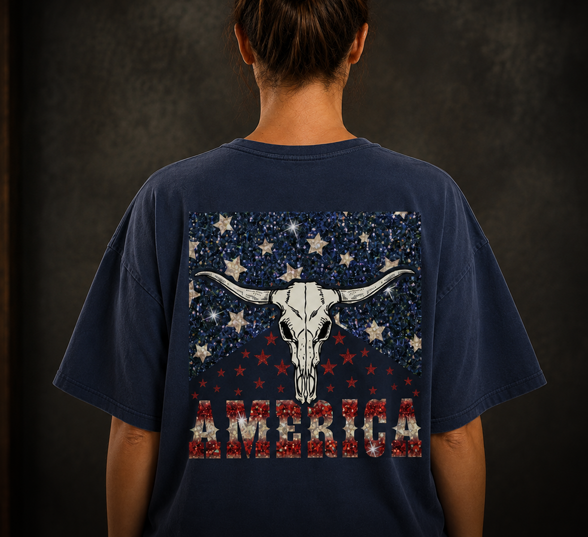 Sparkle Americana Longhorn (Square) - DTF Transfer