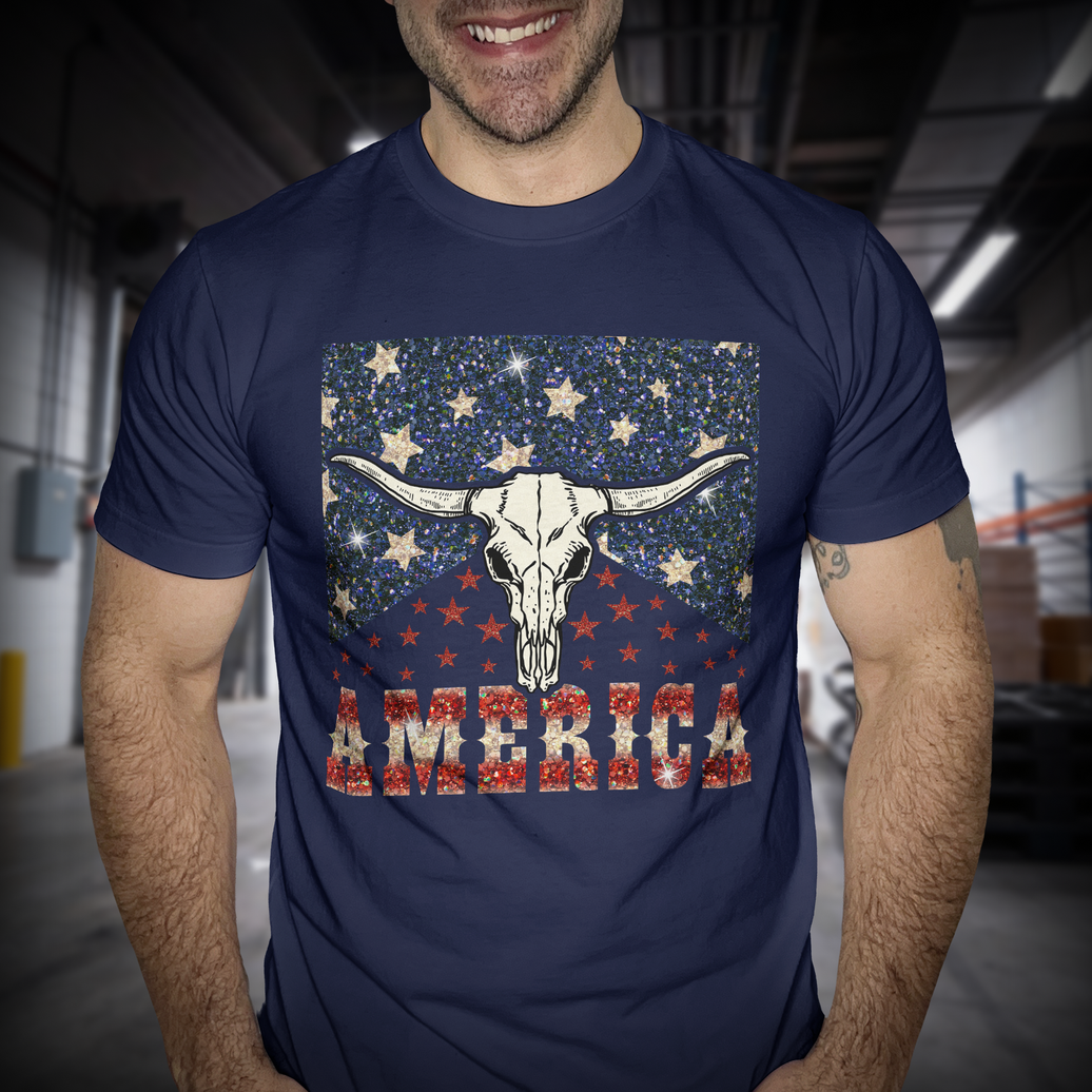 Sparkle Americana Longhorn (Square) - DTF Transfer
