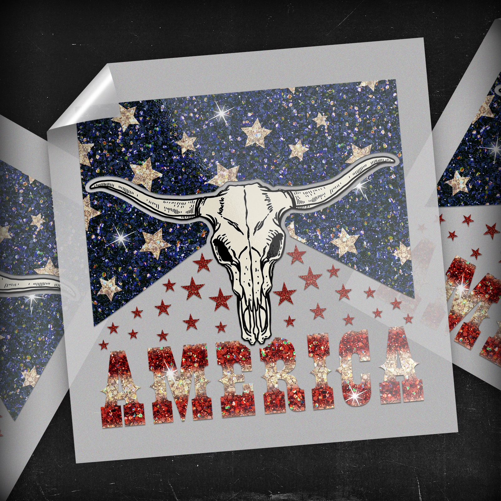 Sparkle Americana Longhorn (Square) - DTF Transfer