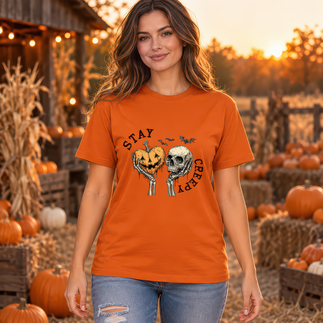 Stay Creepy Heart Pumpkin Skull - DTF Transfer