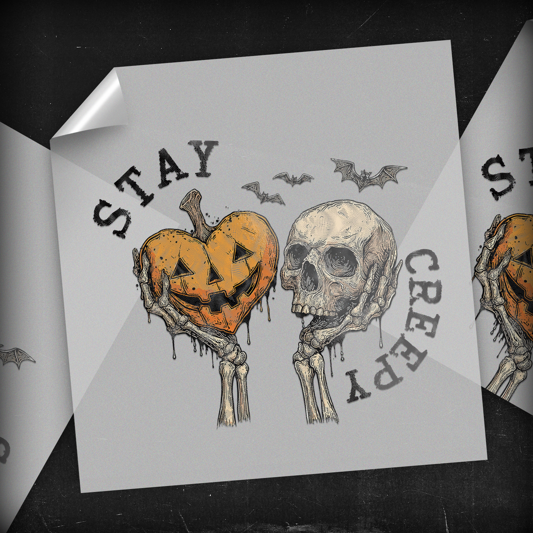 Stay Creepy Heart Pumpkin Skull - DTF Transfer