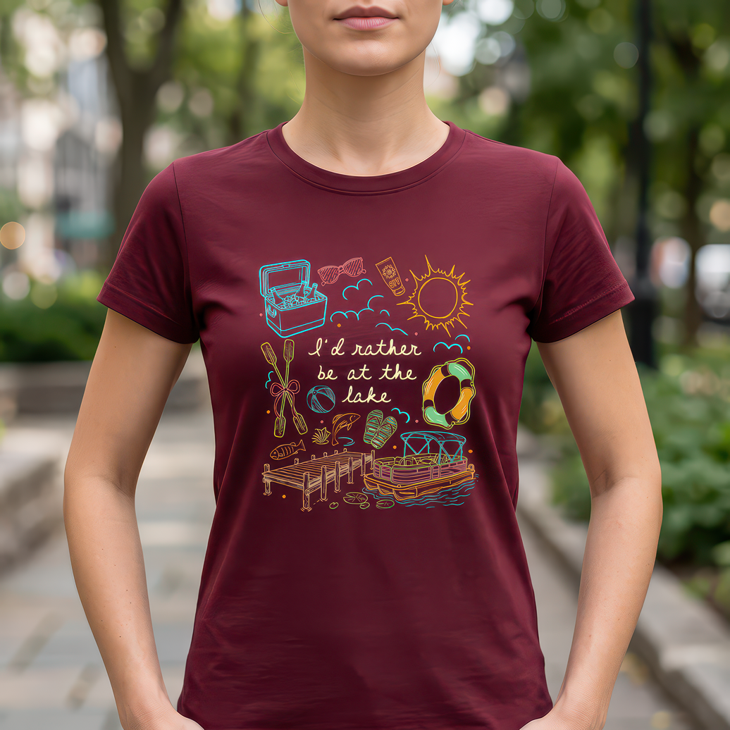 I'd Rather Be At The Lake Chalkboard Doodle - DTF Transfer