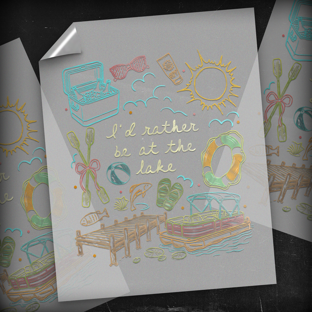I'd Rather Be At The Lake Chalkboard Doodle - DTF Transfer