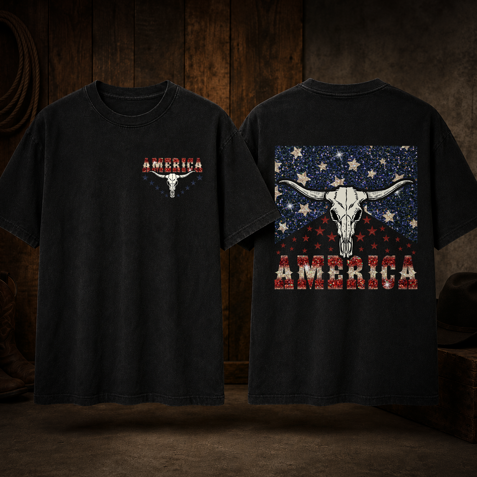 Sparkle Americana Longhorn (Square) - DTF Transfer