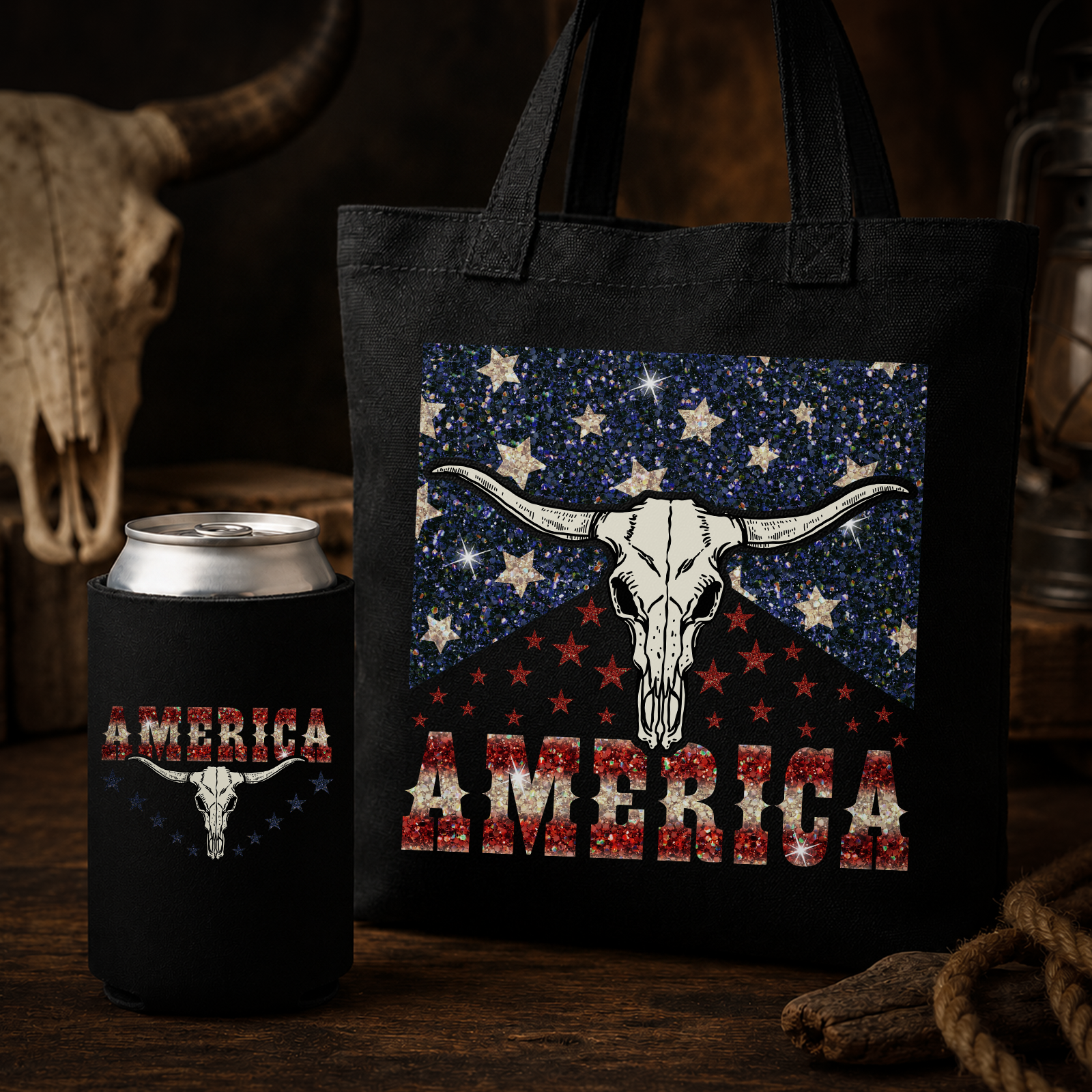 Sparkle Americana Longhorn (Square) - DTF Transfer